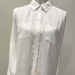Charter Club White Linen Tab Sleeve Shirt / Blouse